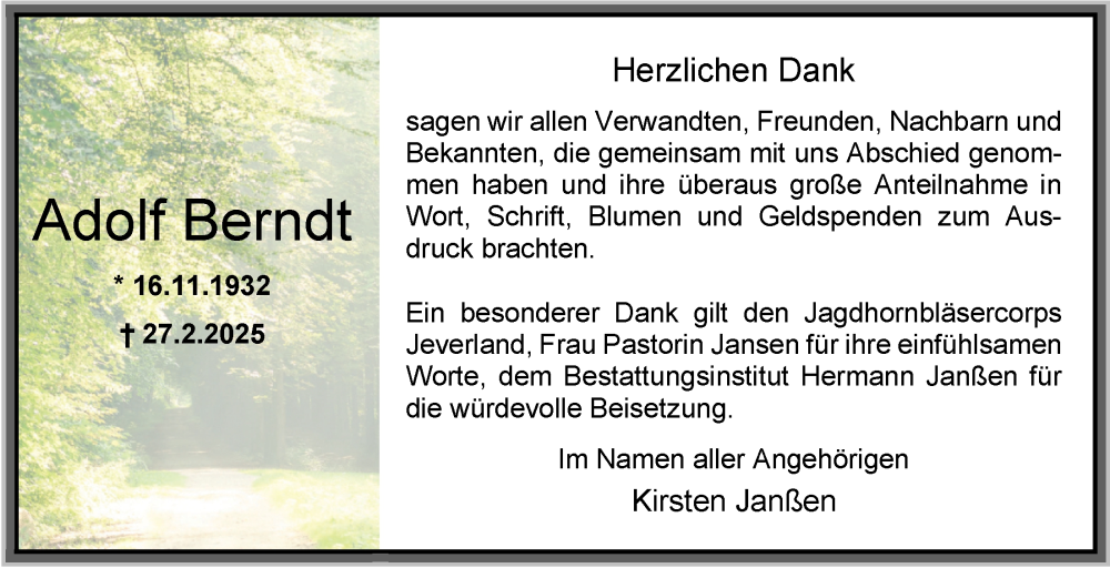  Traueranzeige für Adolf Berndt vom 12.04.2025 aus WZ/JW/AH