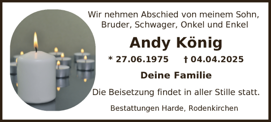 Traueranzeige von Andy König von Nordwest-Zeitung