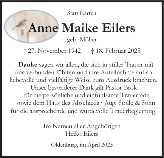 Traueranzeige von Anne Maike Eilers von Nordwest-Zeitung
