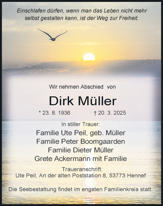 Traueranzeige von Dirk Müller von WZ/JW/AH