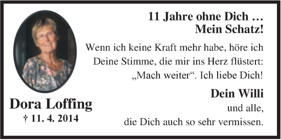 Traueranzeige von Dora Loffing von Nordwest-Zeitung