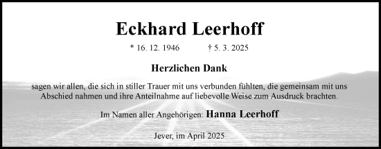 Traueranzeige von Eckhard Leerhoff von WZ/JW/AH