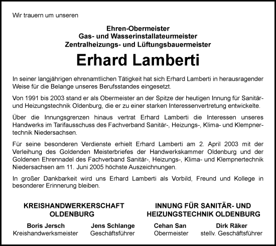Traueranzeige von Erhard Lamberti von Nordwest-Zeitung