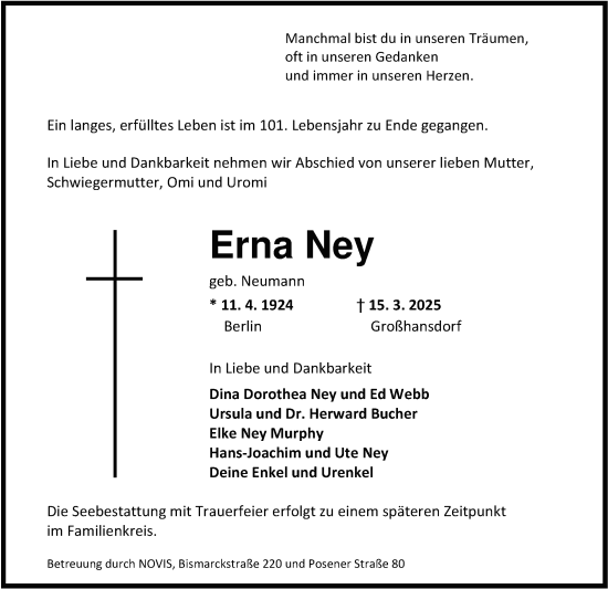 Traueranzeige von Erna Ney von WZ/JW/AH