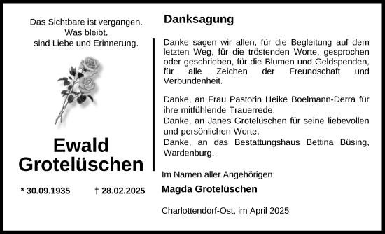 Traueranzeige von Ewald Grotelüschen von Nordwest-Zeitung