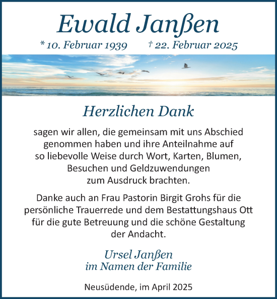 Traueranzeige von Ewald Janßen von Nordwest-Zeitung