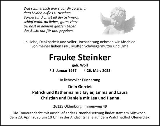 Traueranzeige von Frauke Steinker von Nordwest-Zeitung