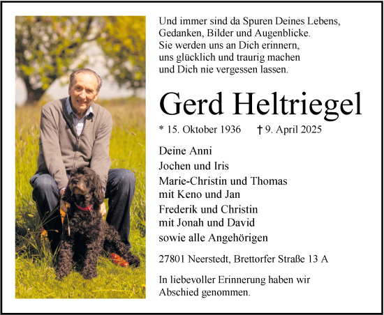 Traueranzeige von Gerd Heltriegel von Nordwest-Zeitung
