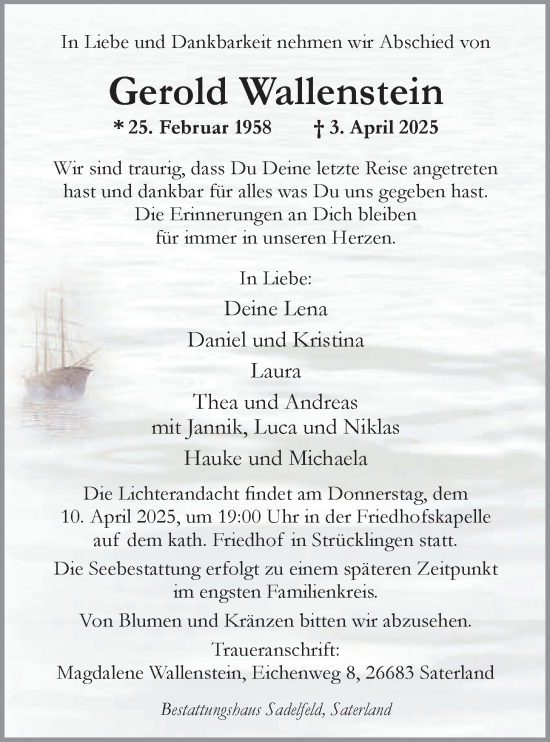 Traueranzeige von Gerold Wallenstein von Nordwest-Zeitung