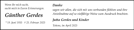 Traueranzeige von Günther Gerdes von WZ/JW/AH
