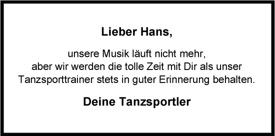 Traueranzeige von Hans Hansen von WZ/JW/AH