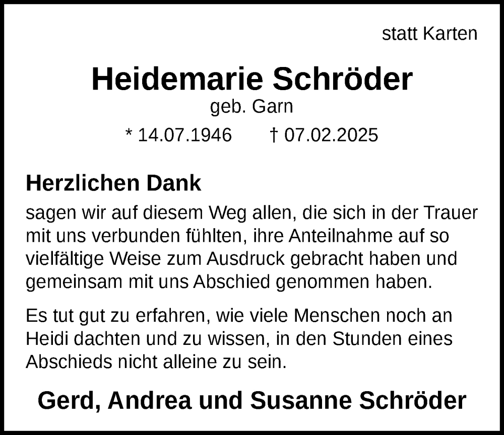  Traueranzeige für Heidemarie Schröder vom 05.04.2025 aus Nordwest-Zeitung