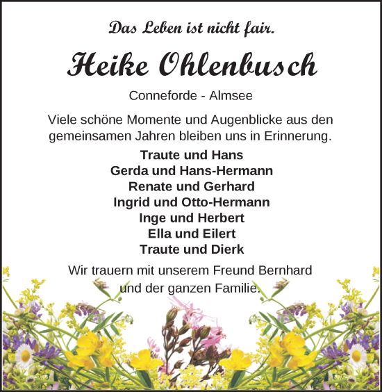Traueranzeige von Heike Ohlenbusch von Nordwest-Zeitung