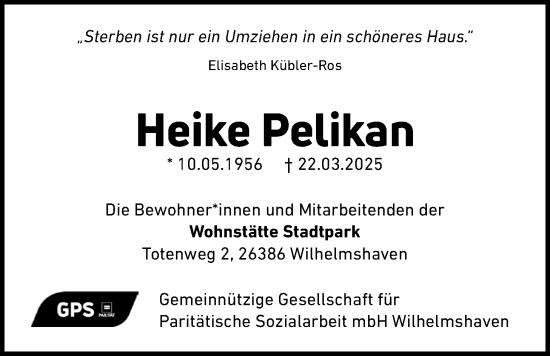 Traueranzeige von Heike Pelikan von WZ/JW/AH