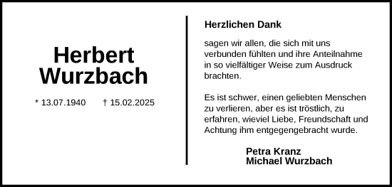 Traueranzeige von Herbert Wurzbach von WZ/JW/AH
