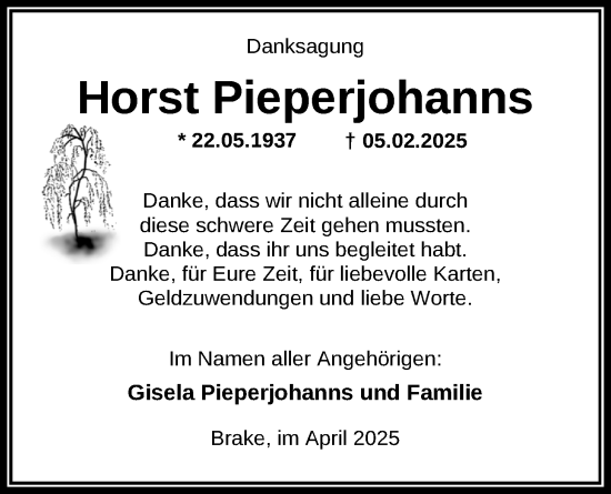 Traueranzeige von Horst Pieperjohanns von Nordwest-Zeitung