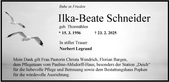 Traueranzeige von Ilka-Beate Schneider von WZ/JW/AH