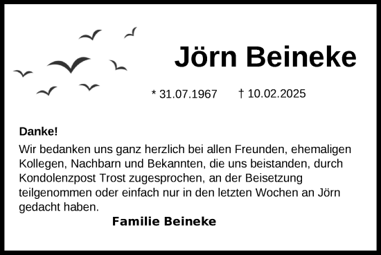 Traueranzeige von Jörn Beineke von Nordwest-Zeitung