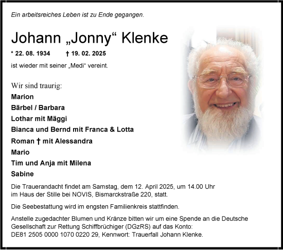 Traueranzeige von Johann Klenke von WZ/JW/AH