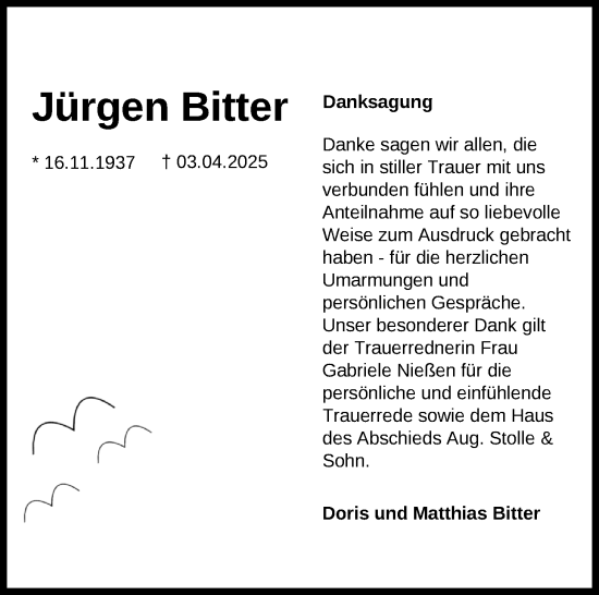 Traueranzeige von Jürgen Bitter von Nordwest-Zeitung