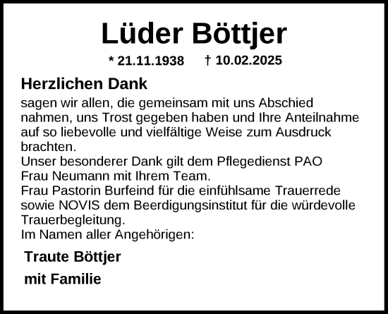 Traueranzeige von Lüder Böttjer von Nordwest-Zeitung