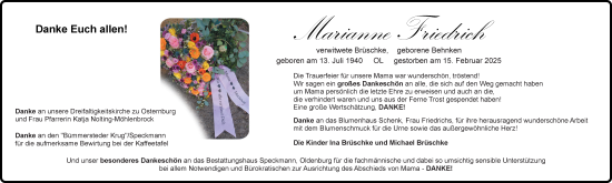Traueranzeige von Marianne Friedrich von Nordwest-Zeitung