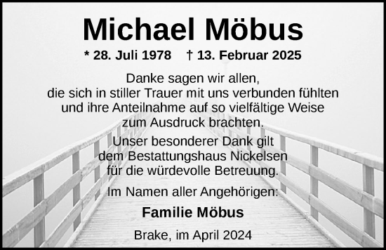 Traueranzeige von Michael Möbus von Nordwest-Zeitung