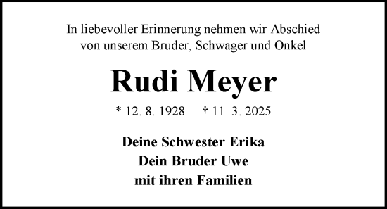 Traueranzeige von Rudi Meyer von Nordwest-Zeitung