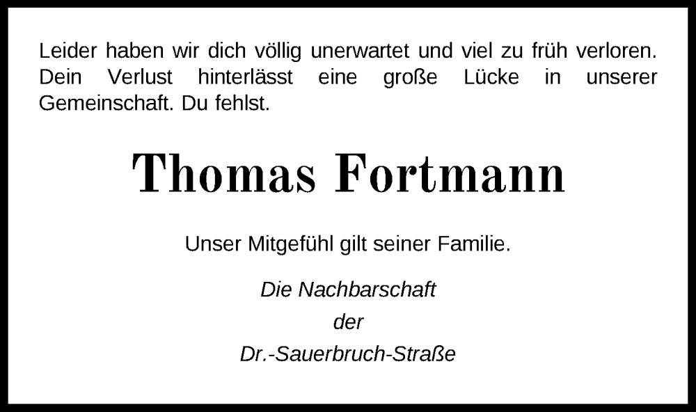  Traueranzeige für Thomas Fortmann vom 12.04.2025 aus Nordwest-Zeitung