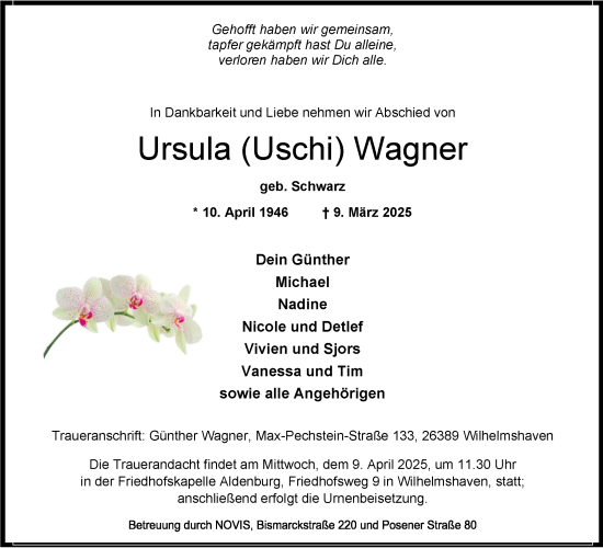 Traueranzeige von Ursula Wagner von WZ/JW/AH