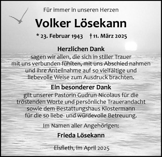 Traueranzeige von Volker Lösekann von Nordwest-Zeitung