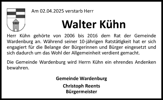 Traueranzeige von Walter Kühn von Nordwest-Zeitung