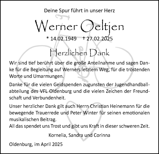 Traueranzeige von Werner Oeltjen von Nordwest-Zeitung