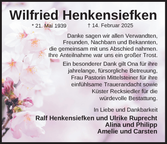 Traueranzeige von Wilfried Henkensiefken von Nordwest-Zeitung