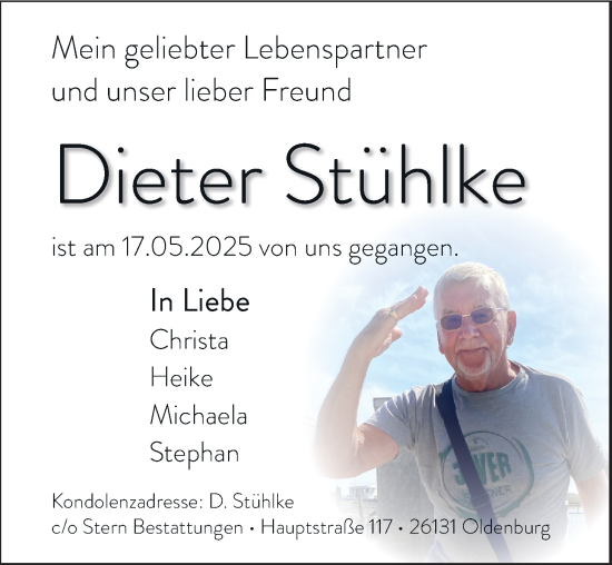 Traueranzeige von Dieter Stühlke von Nordwest-Zeitung