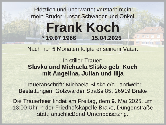 Traueranzeige von Frank Koch von Nordwest-Zeitung