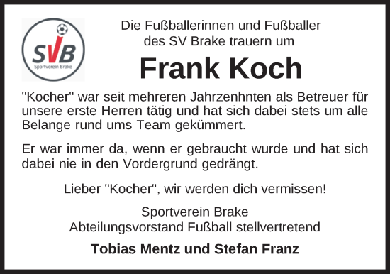 Traueranzeige von Frank Koch von Nordwest-Zeitung