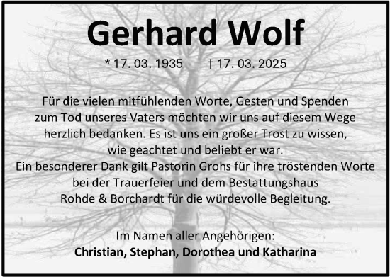Traueranzeige von Gerhard Wolf von Nordwest-Zeitung