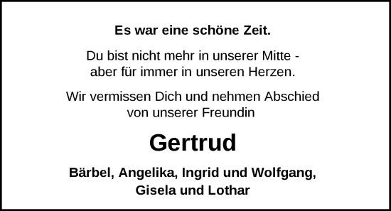 Traueranzeige von Gertrud Ahlers von Nordwest-Zeitung