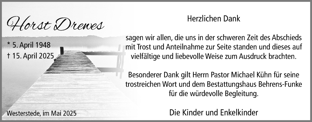  Traueranzeige für Horst Drewes vom 24.05.2025 aus Nordwest-Zeitung