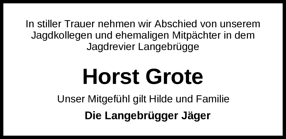  Traueranzeige für Horst Grote vom 24.05.2025 aus Nordwest-Zeitung