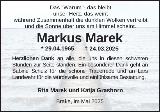Traueranzeige von Markus Marek von Nordwest-Zeitung