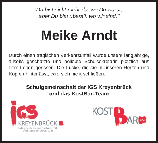 Traueranzeige von Meike Arndt von Nordwest-Zeitung