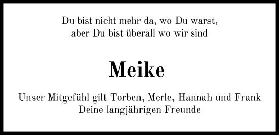 Traueranzeige von Meike Arndt von Nordwest-Zeitung