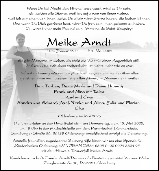 Traueranzeige von Meike Arndt von Nordwest-Zeitung
