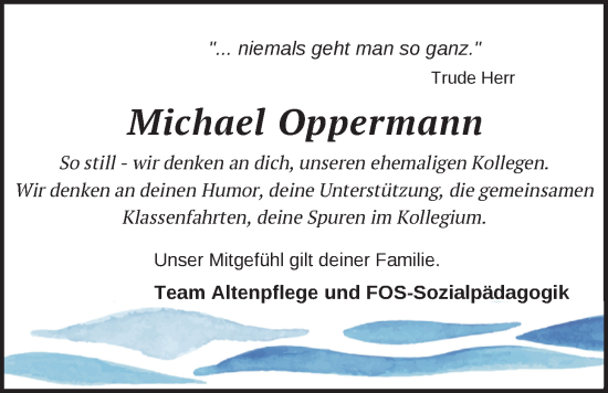 Traueranzeige von Michael Oppermann von Nordwest-Zeitung