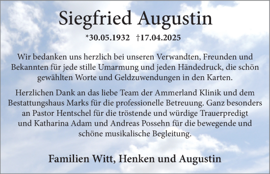 Traueranzeige von Siegfried Augustin von Nordwest-Zeitung