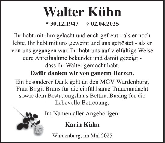 Traueranzeige von Walter Kühn von Nordwest-Zeitung