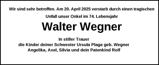 Traueranzeige von Walter Wegner von Nordwest-Zeitung
