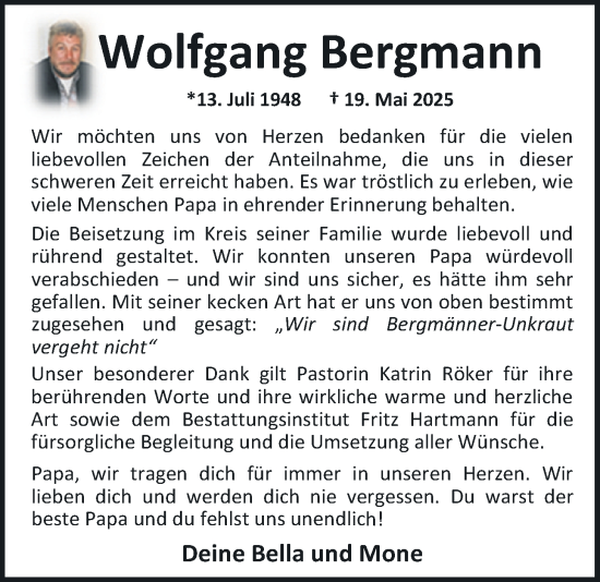 Traueranzeige von Wolfgang Bergmann von NWZ